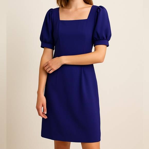 ANTONIO MELANI Dresses & Skirts - Antonio Melani Lapis Blue Puff Sleeve Square Neck Sheath Dress Size 10